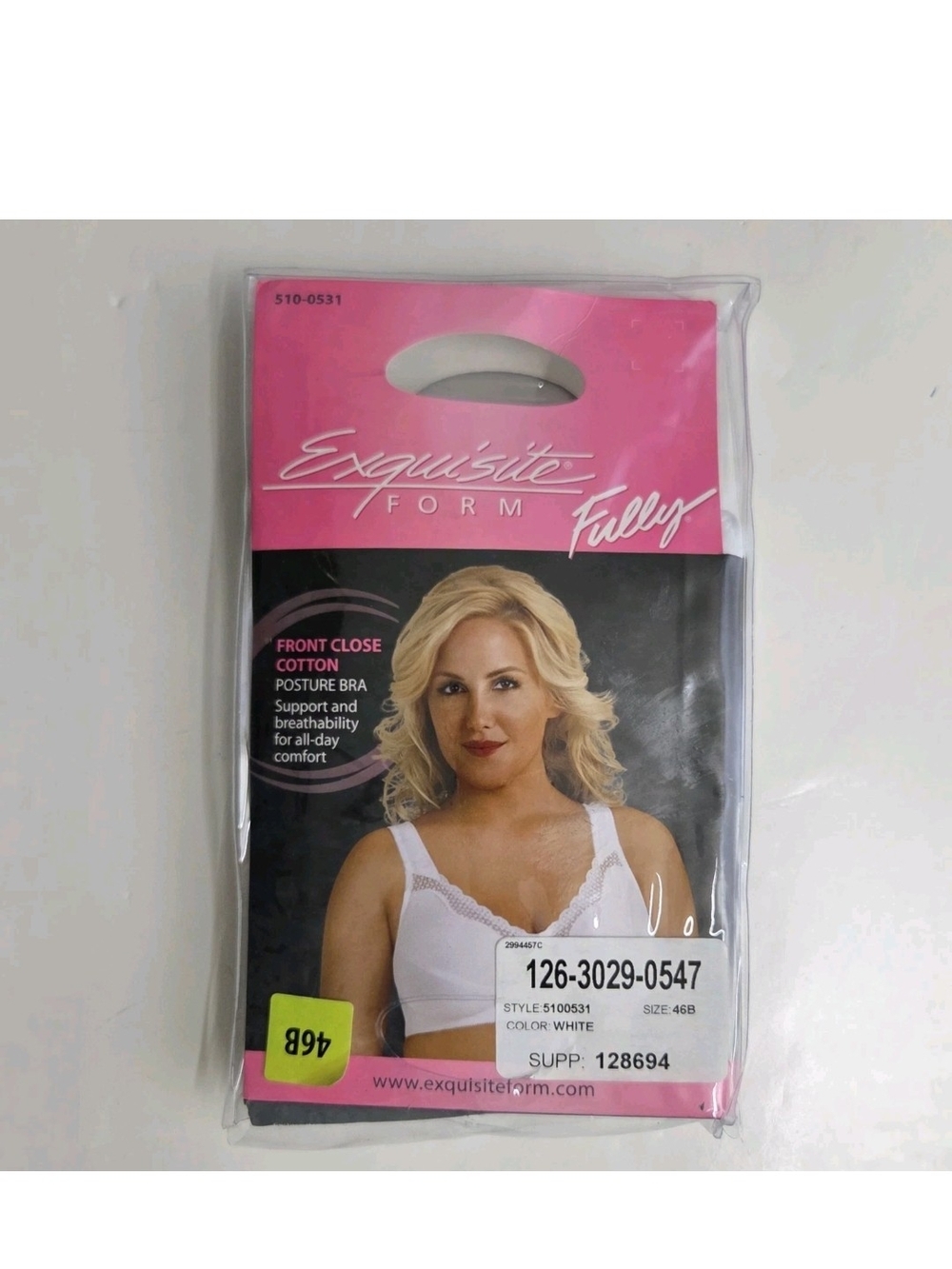 Exquisite Form Fully NEW 46B Front Close Cotton Posture Bra White Back Support